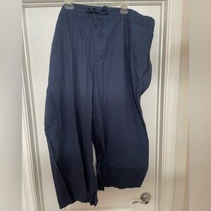 Liz Claiborne linen/cotton wide leg crops size 3X navy, pull on drawstring NWT